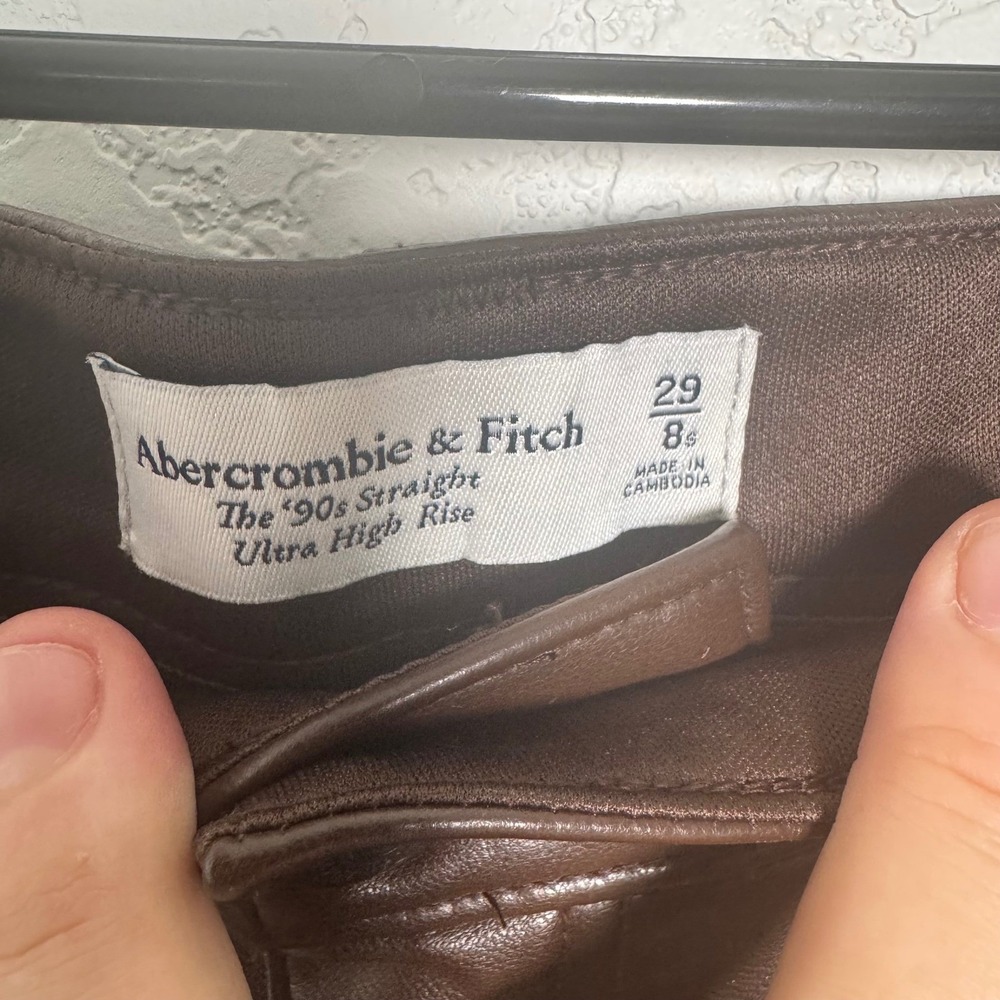 Abercrombie & Fitch Vegan Leather Pants Women 29 8S Brown 90s Straight High Rise - Picture 4 of 7
